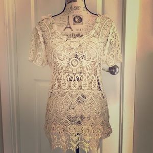 Ultra Pink ivory lace top